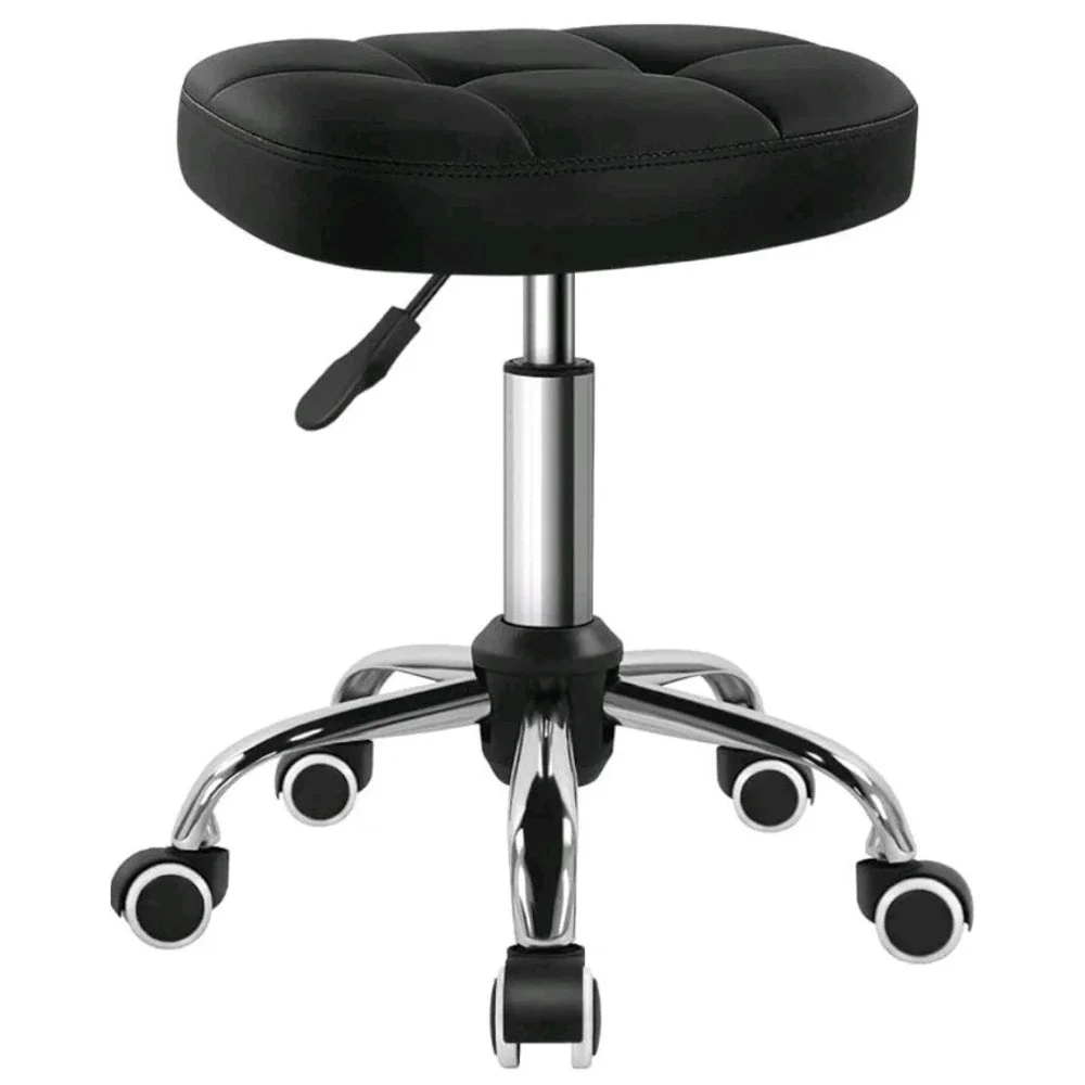 Black Minimalist Swivel Stool with Wheel Perfect for Work SPA Shop Massage Heigh